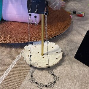 Paparazzi Silver and Black Floral Earrings